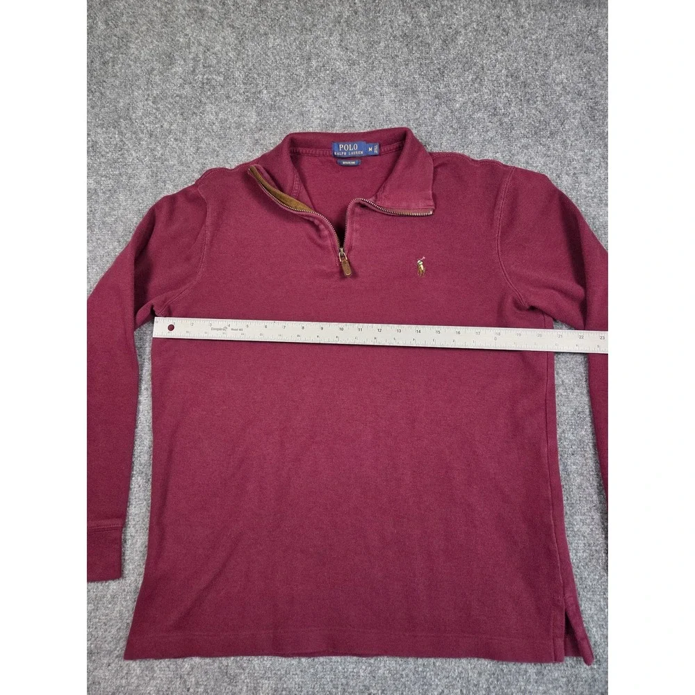 Polo Ralph Lauren Sweater Mens Medium‎ Quarter Zip Pullover Burgundy Rib Cotton